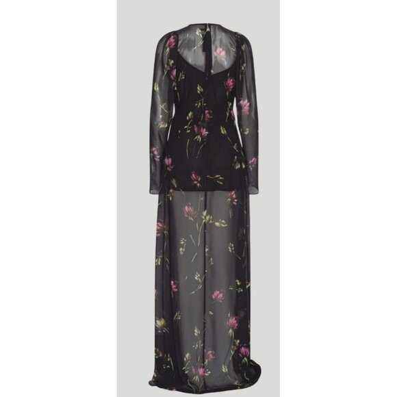 Rotate $469 Floral Size Small Maxi Dress Rosette Ruched Long Sleeve Formal NWT - Picture 4 of 13